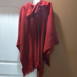 Calvin Klein Red Knit Hooded Poncho Sweater One Sz Fits All Shawl